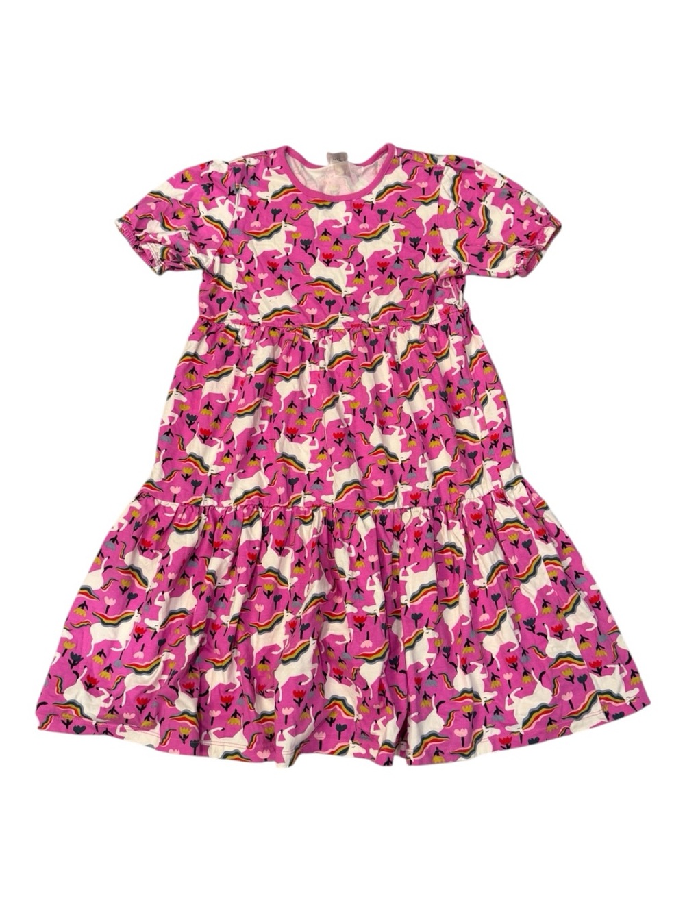 Hanna Andersson Pink Unicorn Print Tiered Girl's Dress